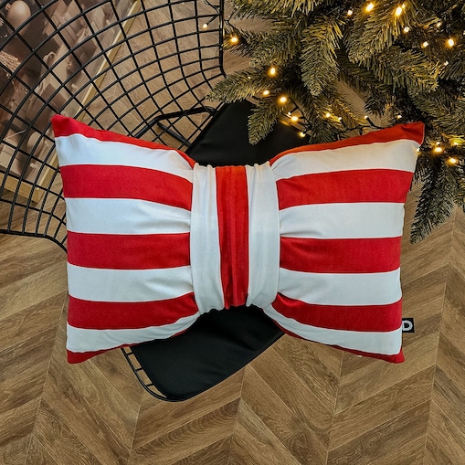 Poduszka XMAS wzór XM52 | Kokarda w paski czerwona 40 x 60 cm