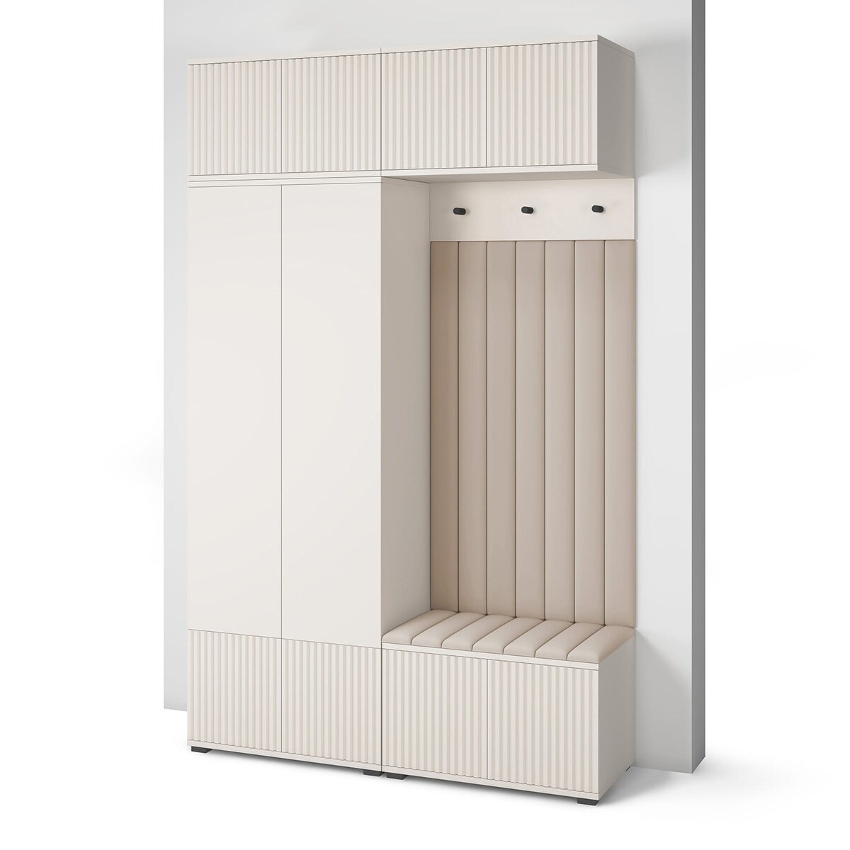 Garderoba ryflowana Ritmo wersja 2 panele tapicerowane Trinity 02 Cashmere