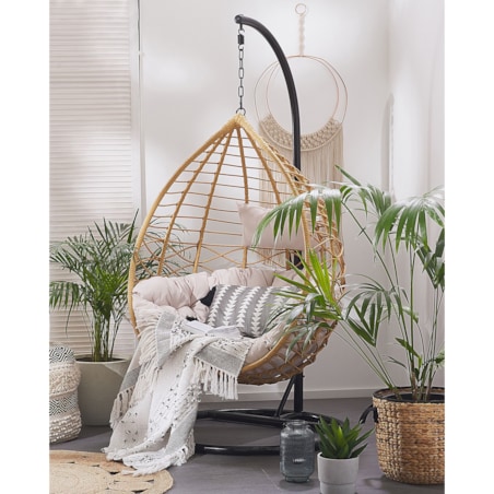 Fotel wiszący ze stojakiem z technorattanu naturalny ARSITA