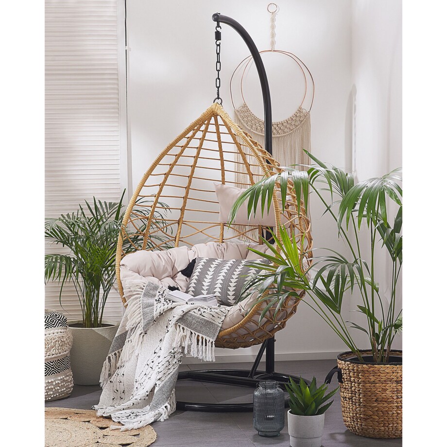 Fotel wiszący ze stojakiem z technorattanu naturalny ARSITA