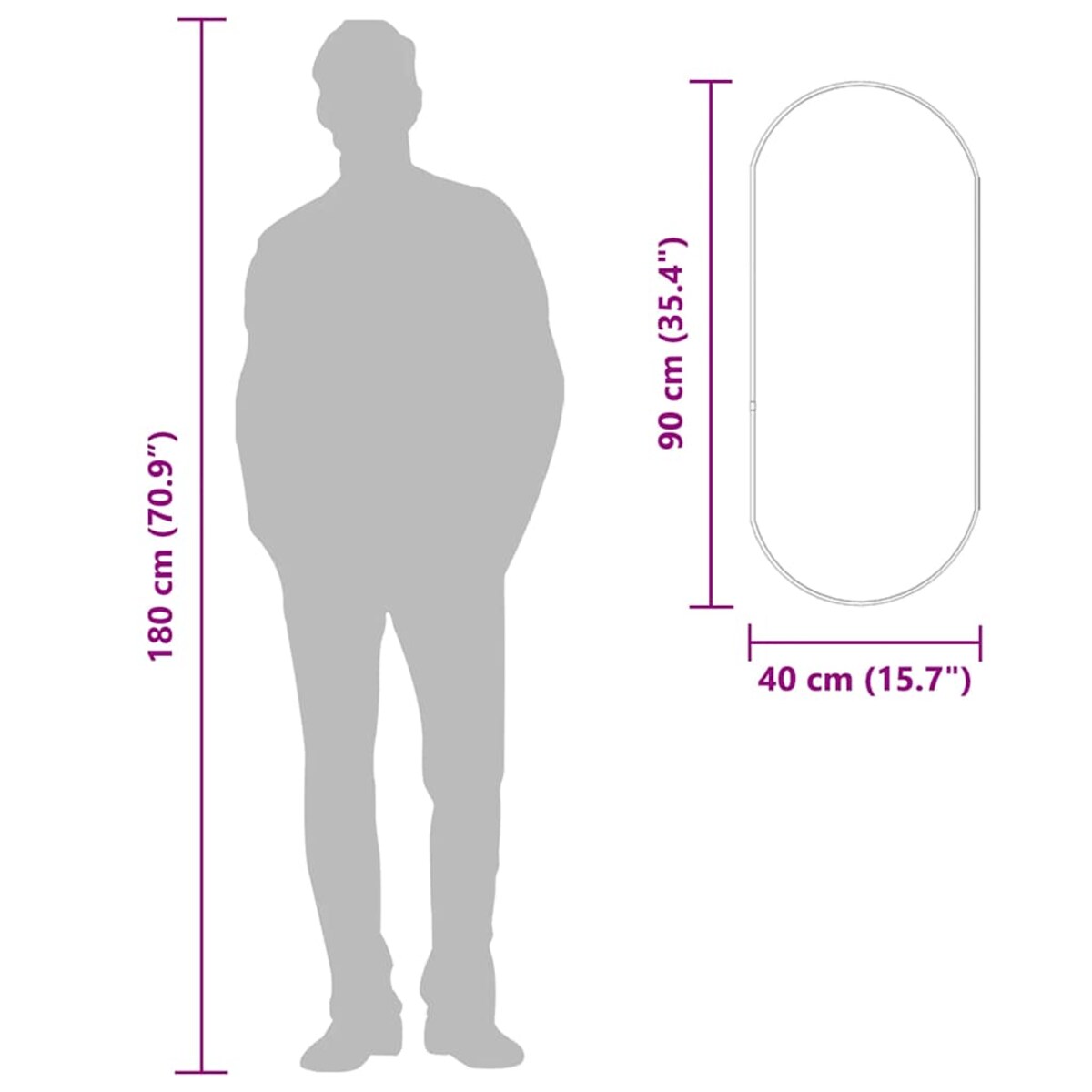 vidaXL Lustro ścienne, czarne, 90x40 cm, owalne