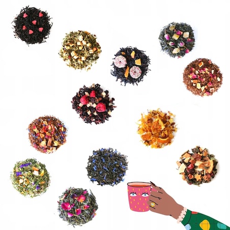 Herbaciany zestaw upominkowy 12 najlepszych smaków BESTSELLERY CUP&YOU - herbaty sypane liściaste na prezent upominek dla kobiety faceta mężczyzny