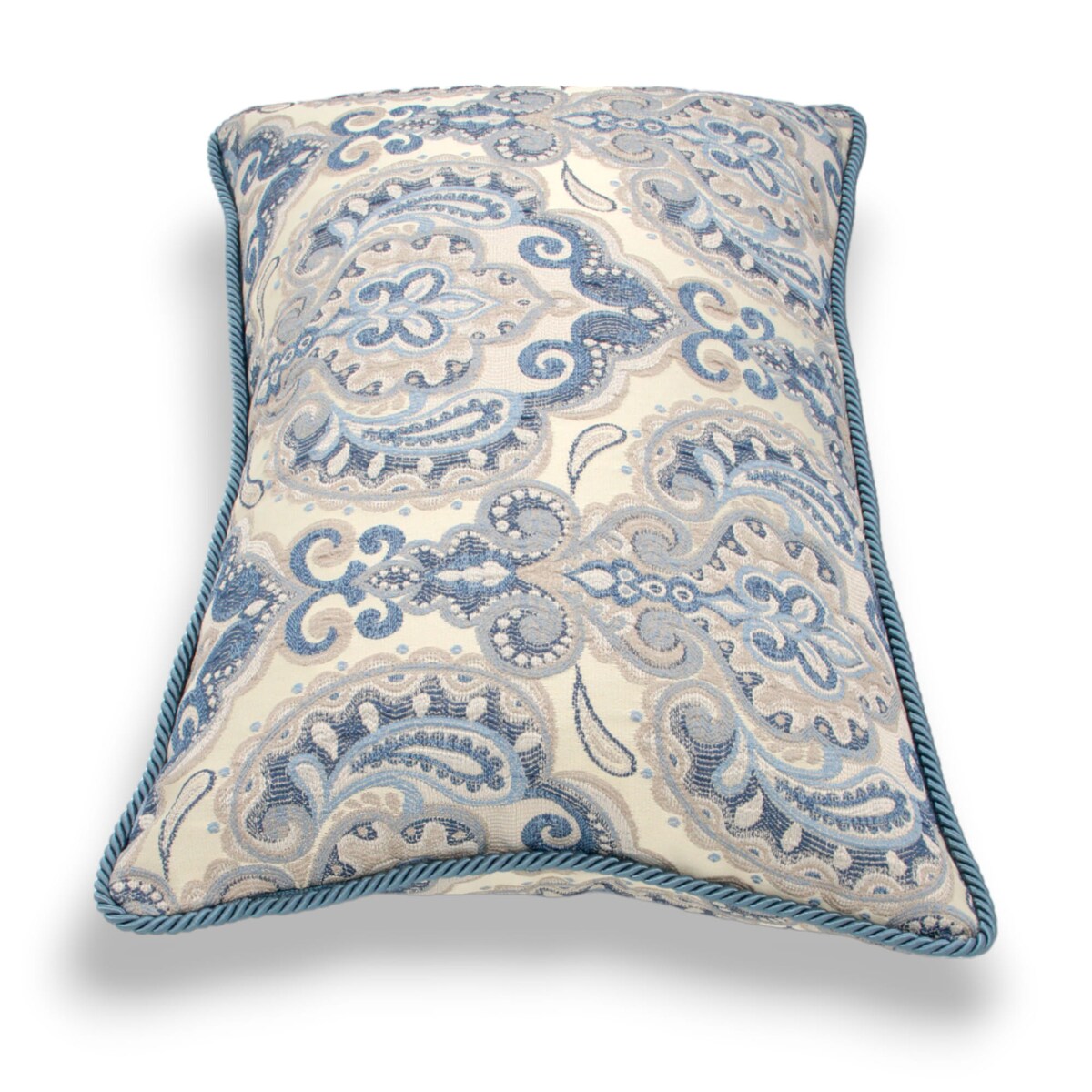 Kremowa - niebieska poduszka dekoracyjna w ornamenty 60x40 Rani