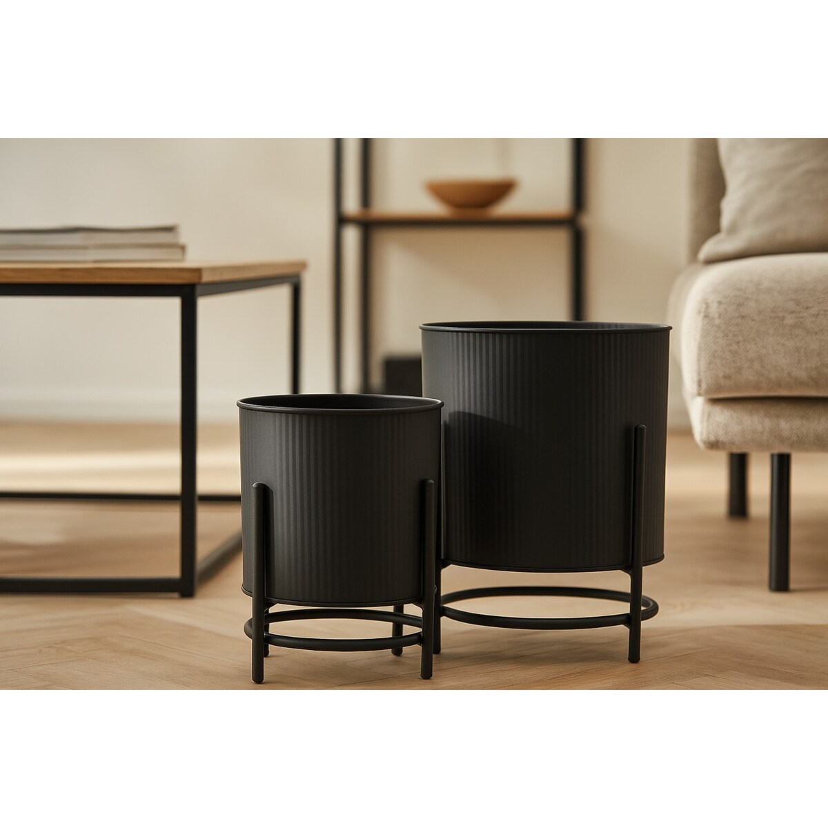 Metalowe osłonki na doniczki OMEE, 2 sztuki, Ø 17 + Ø 20 cm