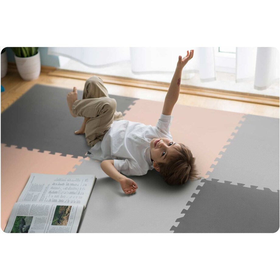 Duża mata piankowa puzzle piankowe 180x180cm 9szt Ricokids szaro-brzoskwiniowa