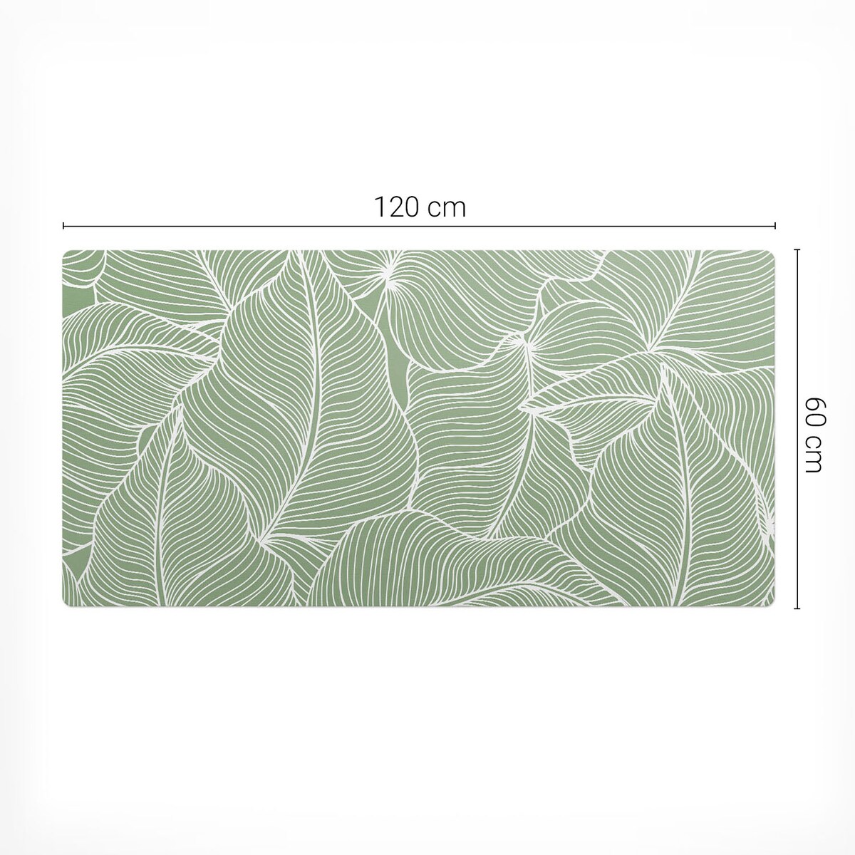 Zielona mata na biurko Liście z liniami, 120x60 cm