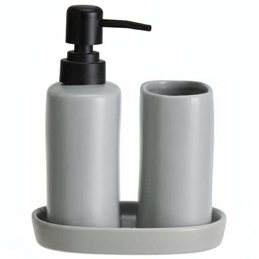 Zestaw łazienkowy PLY, ceramiczny dozownik, kubek i taca