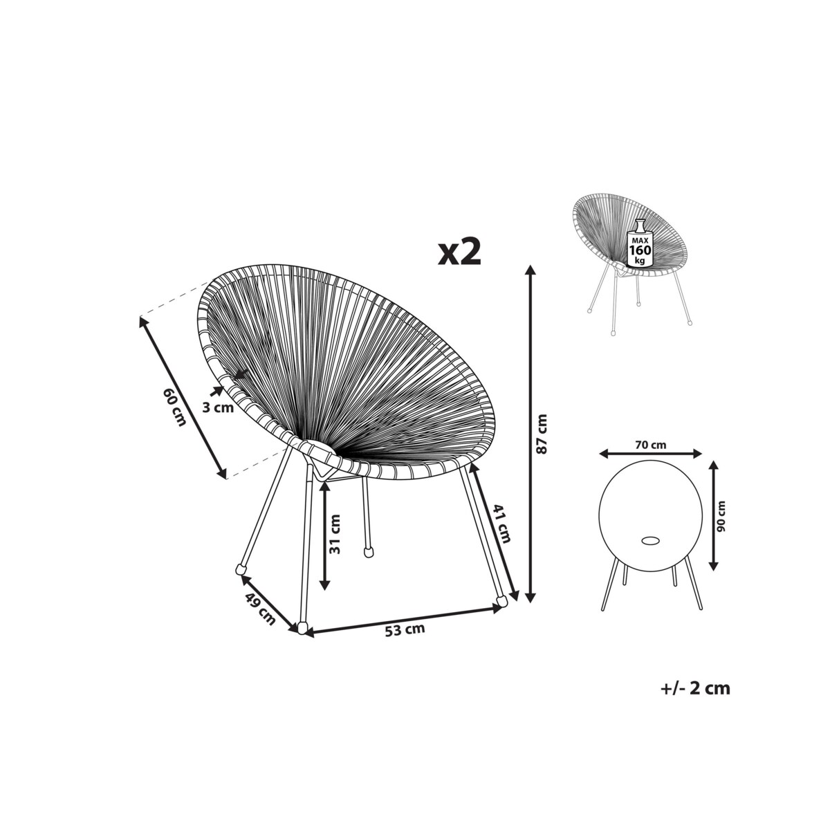 Zestaw 2 krzeseł z technorattanu żółty ACAPULCO II