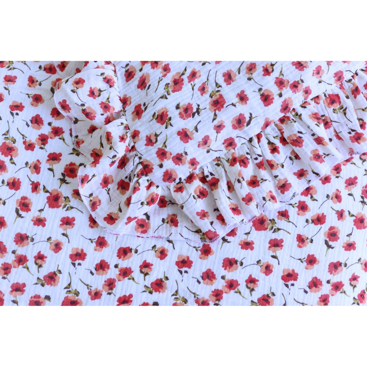 Pościel muślinowa z falbanką maki 200/200 + 2x70/80