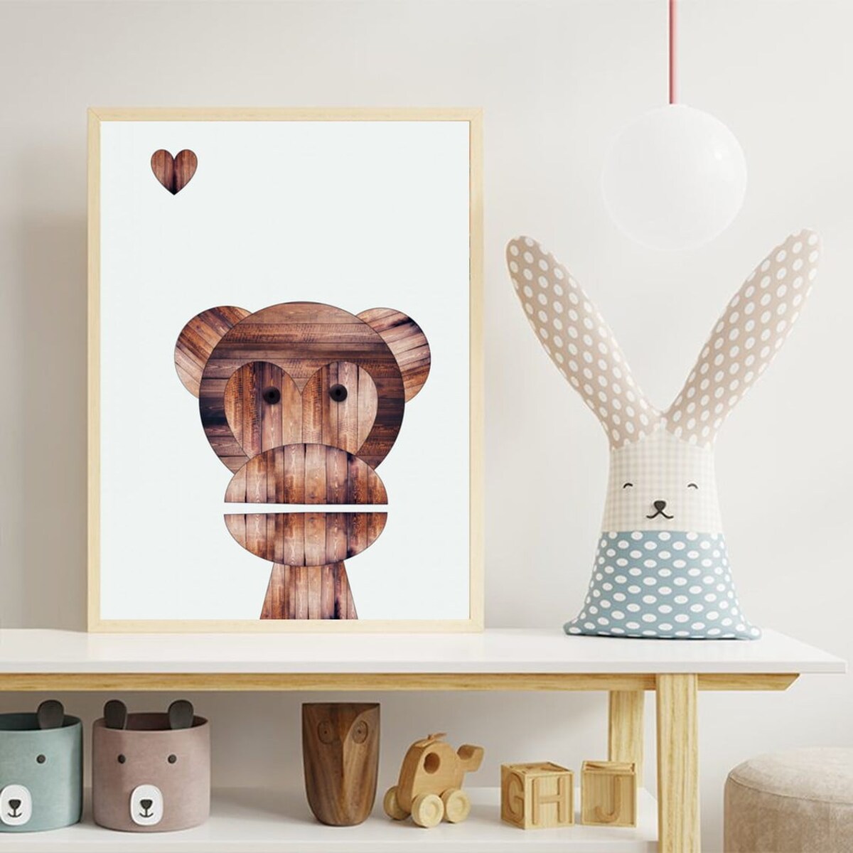 Poster Story, Plakat, Obraz - Drewniana Małpka, wymiary 42 x 60 cm