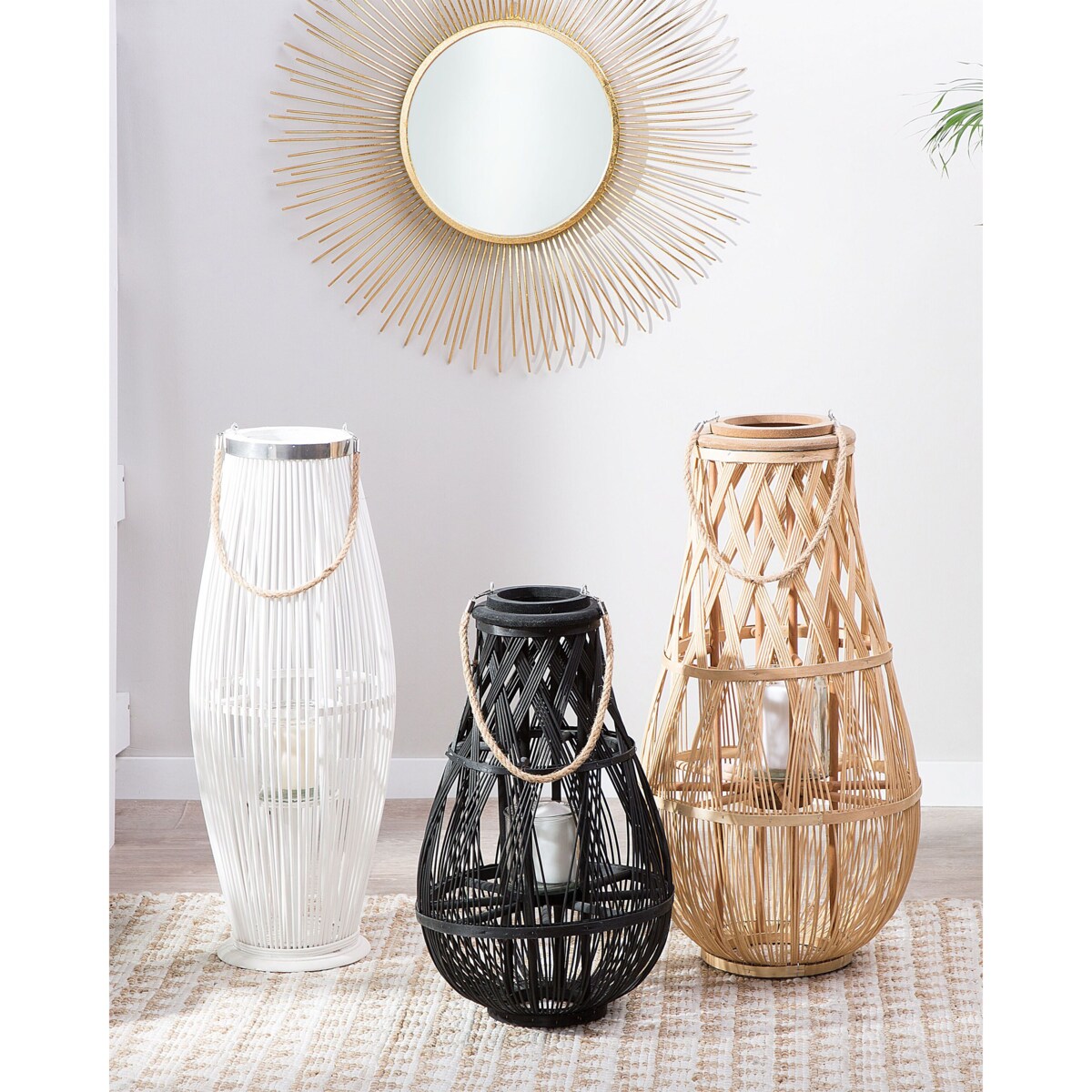 Lampion drewniany 56 cm czarny TONGA