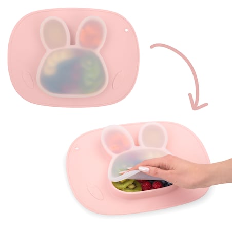 Talerzyk dla dziecka silikonowy do karmienia Królik różowy Ricokids