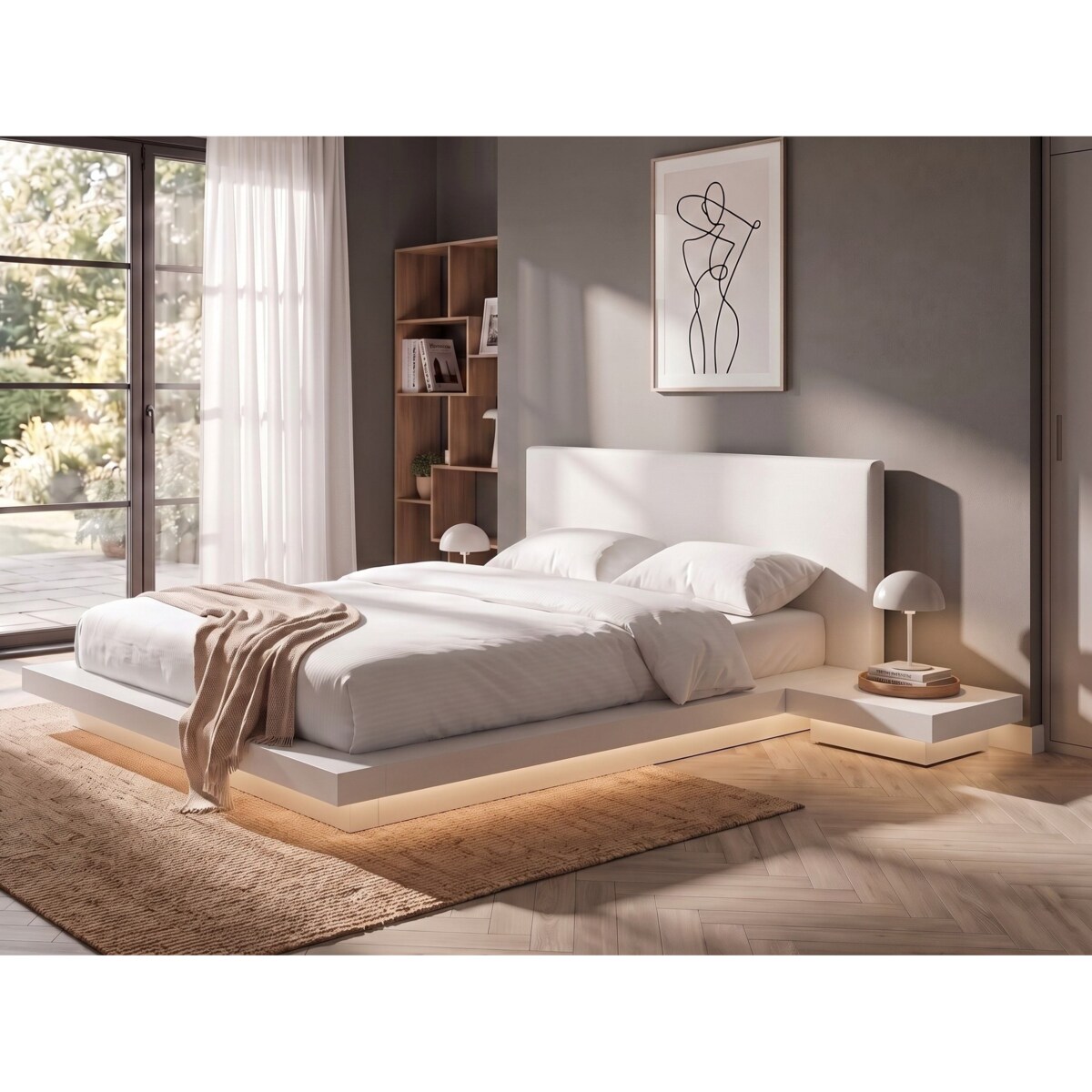 Łóżko LED Ekoskóra ZEN 160 x 200 cm Biały