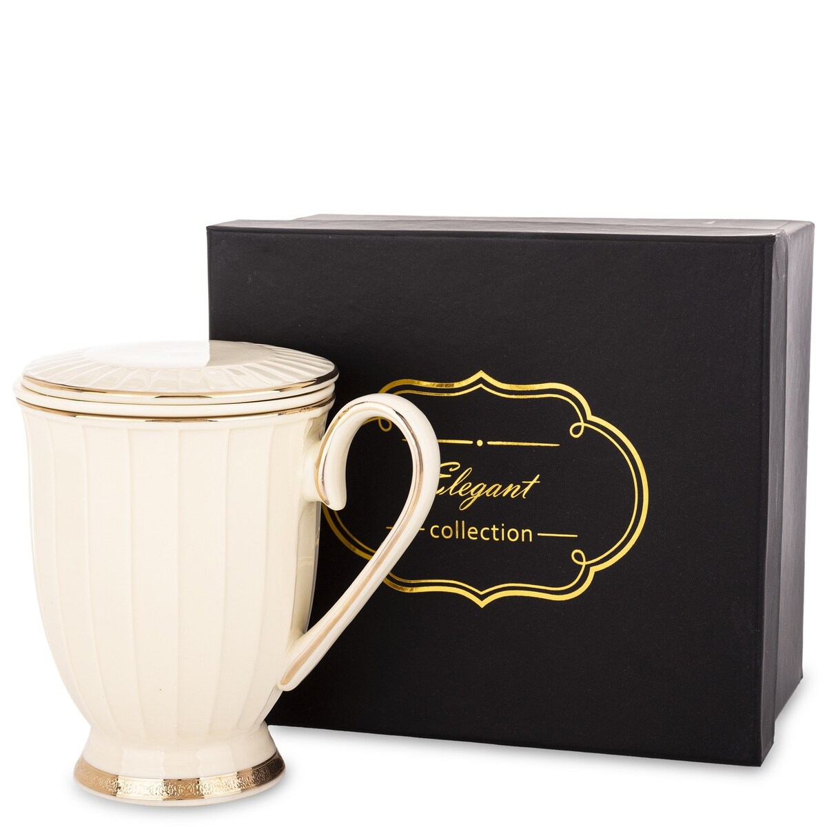 Kubek 400 ml porcelanowy z zaparzaczem 9x12,5x12,5 cm VIENNA-2 ecru