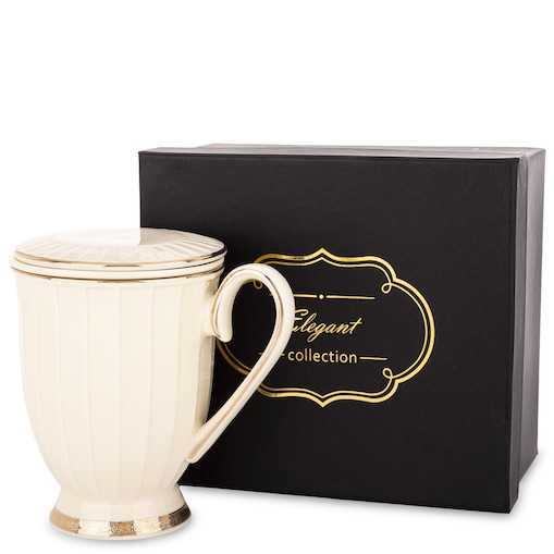 Kubek 400 ml porcelanowy z zaparzaczem 9x12,5x12,5 cm VIENNA-2 ecru