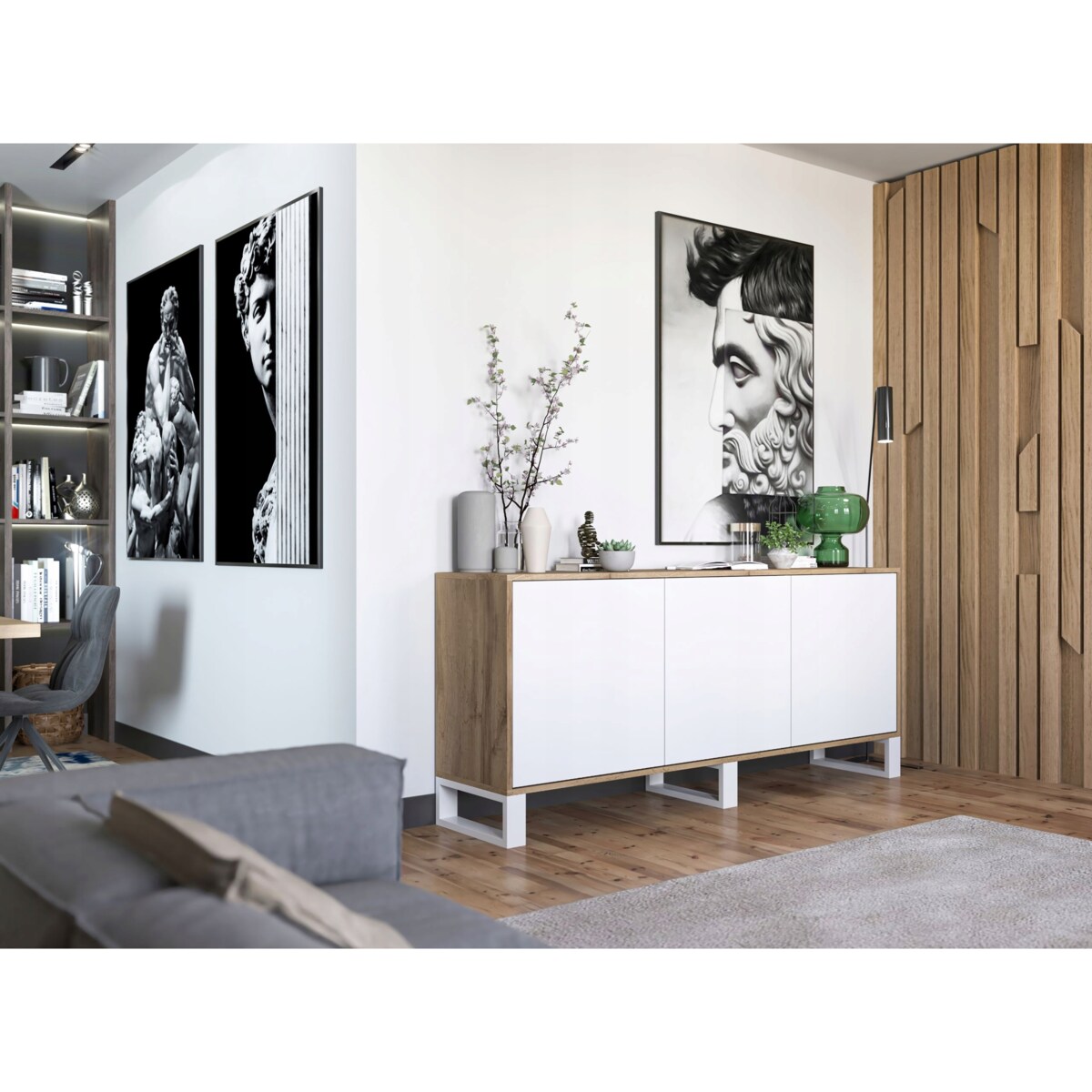 Komoda Loft Szafka RTV Industrialna Dąb Wotan Biały MAT 168 cm