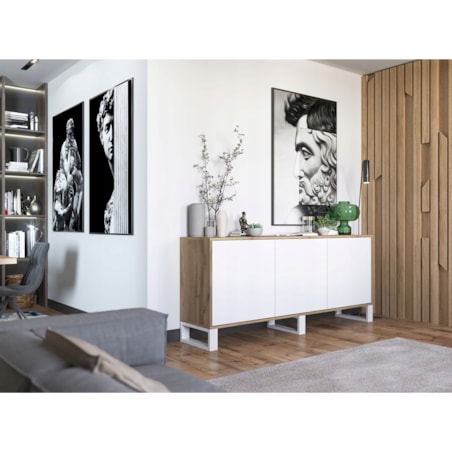 Komoda Loft Szafka RTV Industrialna Dąb Wotan Biały MAT 168 cm