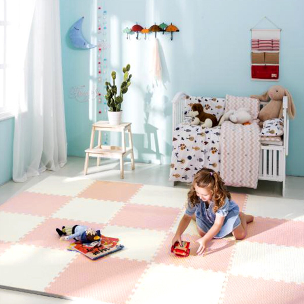 Duża mata piankowa puzzle piankowe 60x60 cm 4 szt. Ricokids biało-różowa