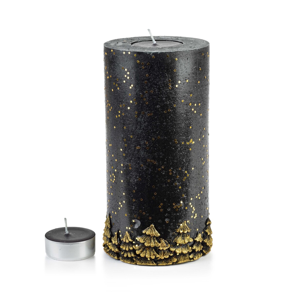 ŚWIECA LAMPION WALEC LAS CZARNO ZŁOTY 240