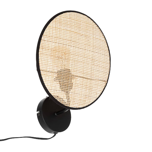 Kinkiet do salonu OLME, rattanowa plecionka, Ø 27 cm