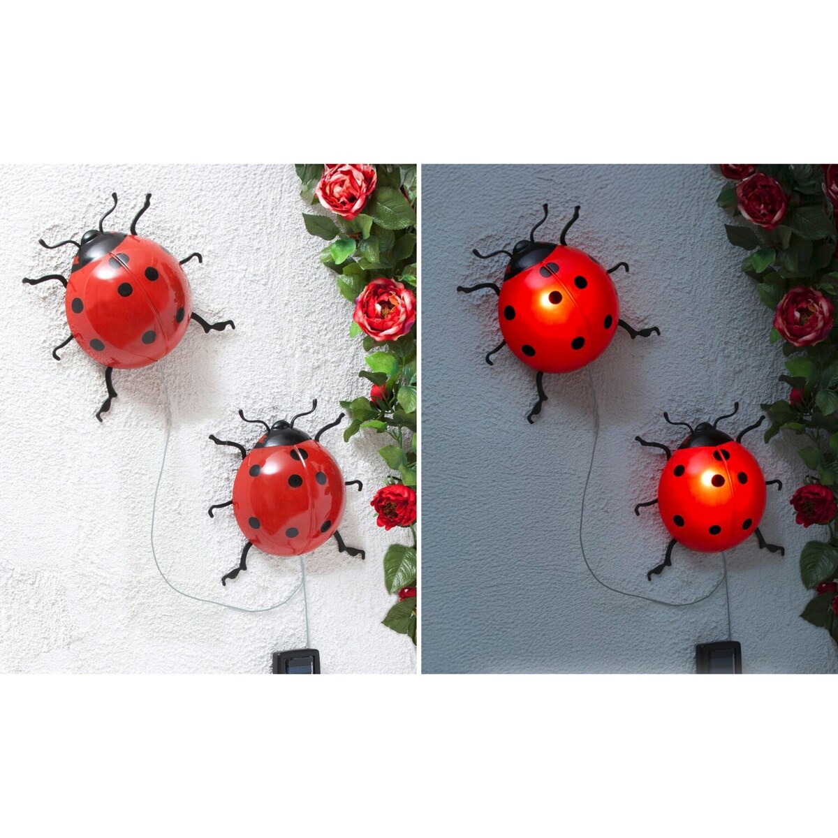 Ogrodowe lampki solarne, biedronki LED, 2 sztuki, 20 cm