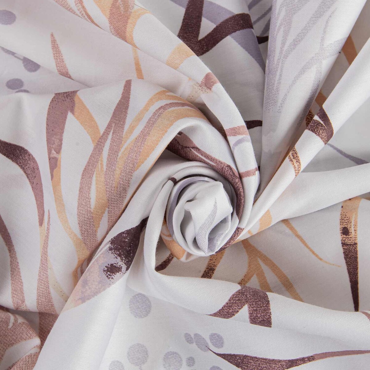 Pościel satyna bawełniana 200x220 Exclusive Dream biała w szaro beżowe liście