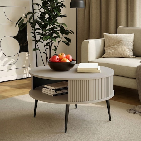 Japandi Stolik Kawowy Okrągły KASZMIR Lamele 76 cm VERLO Stolik do Salonu