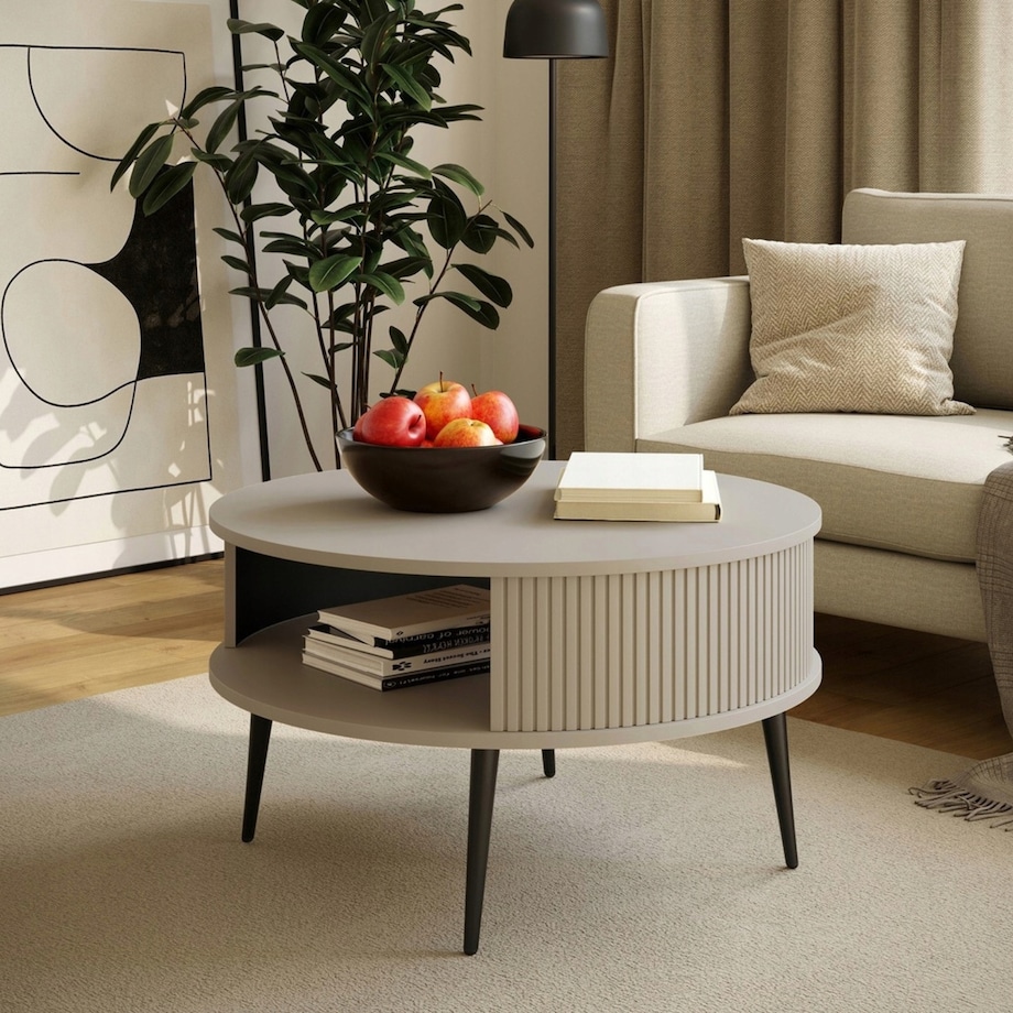 Japandi Stolik Kawowy Okrągły KASZMIR Lamele 76 cm VERLO Stolik do Salonu