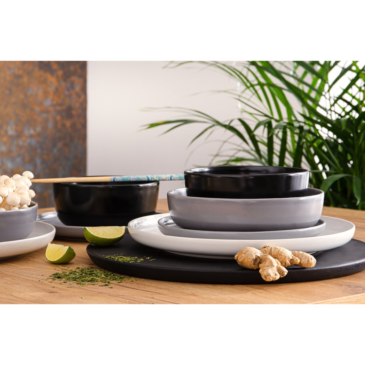 KONSIMO VICTO Zestaw obiadowy 6-osobowy biały/szary/czarny/jasnoszary (24 elementy)