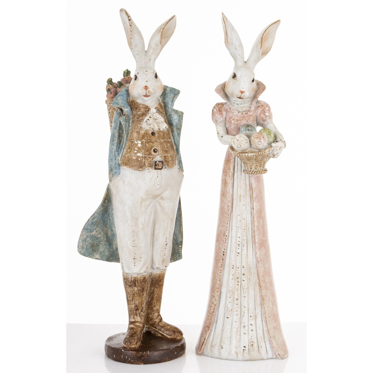 Dekoracja - para królików 37x12x11 i 36,5x10x8 cm RAFFINATO z pisankami i marchewkami