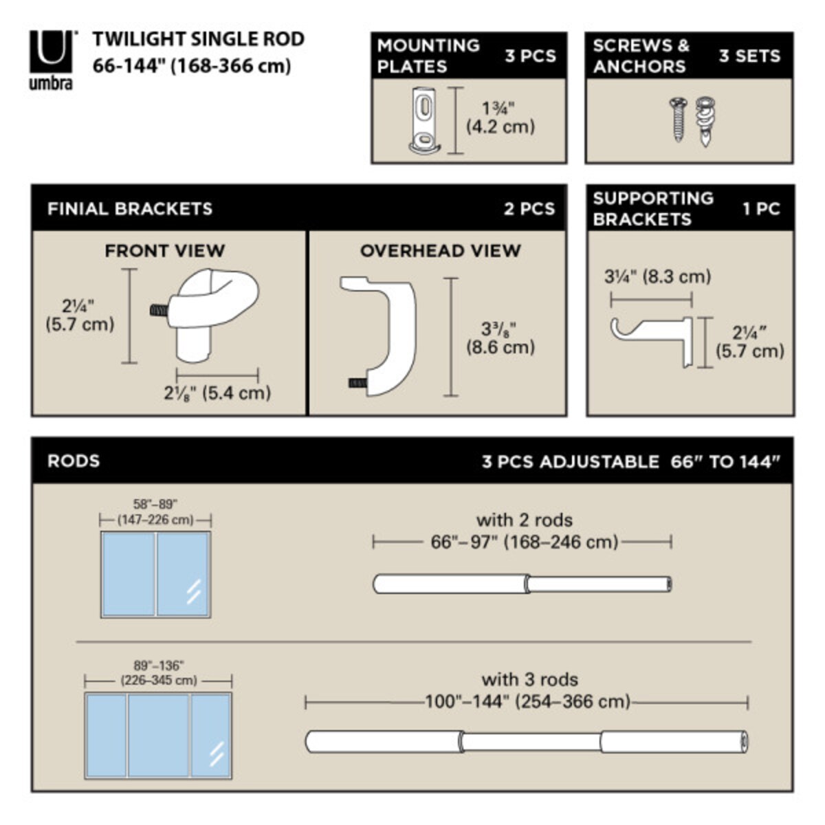 UMBRA karnisz TWILIGHT 168 - 365 cm czarny mat