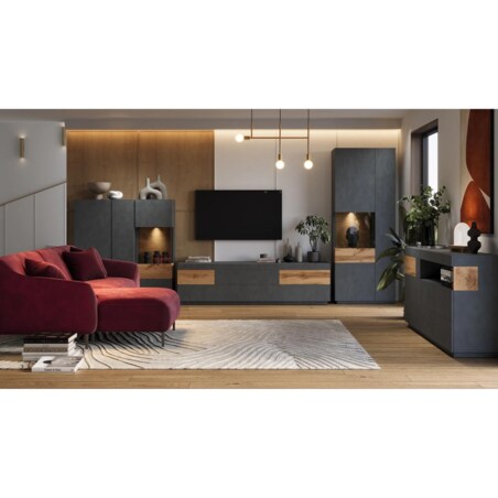 Szafka RTV SILKE 6S 206cm matera/dąb wotan