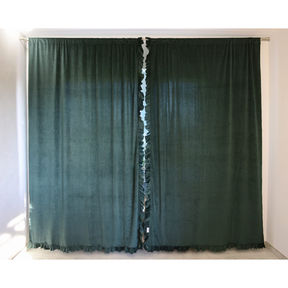 Zasłona Na Okno Okna Z Falbanką Do Salonu Sypialni 150X250 Cm Butelkowa Zieleń