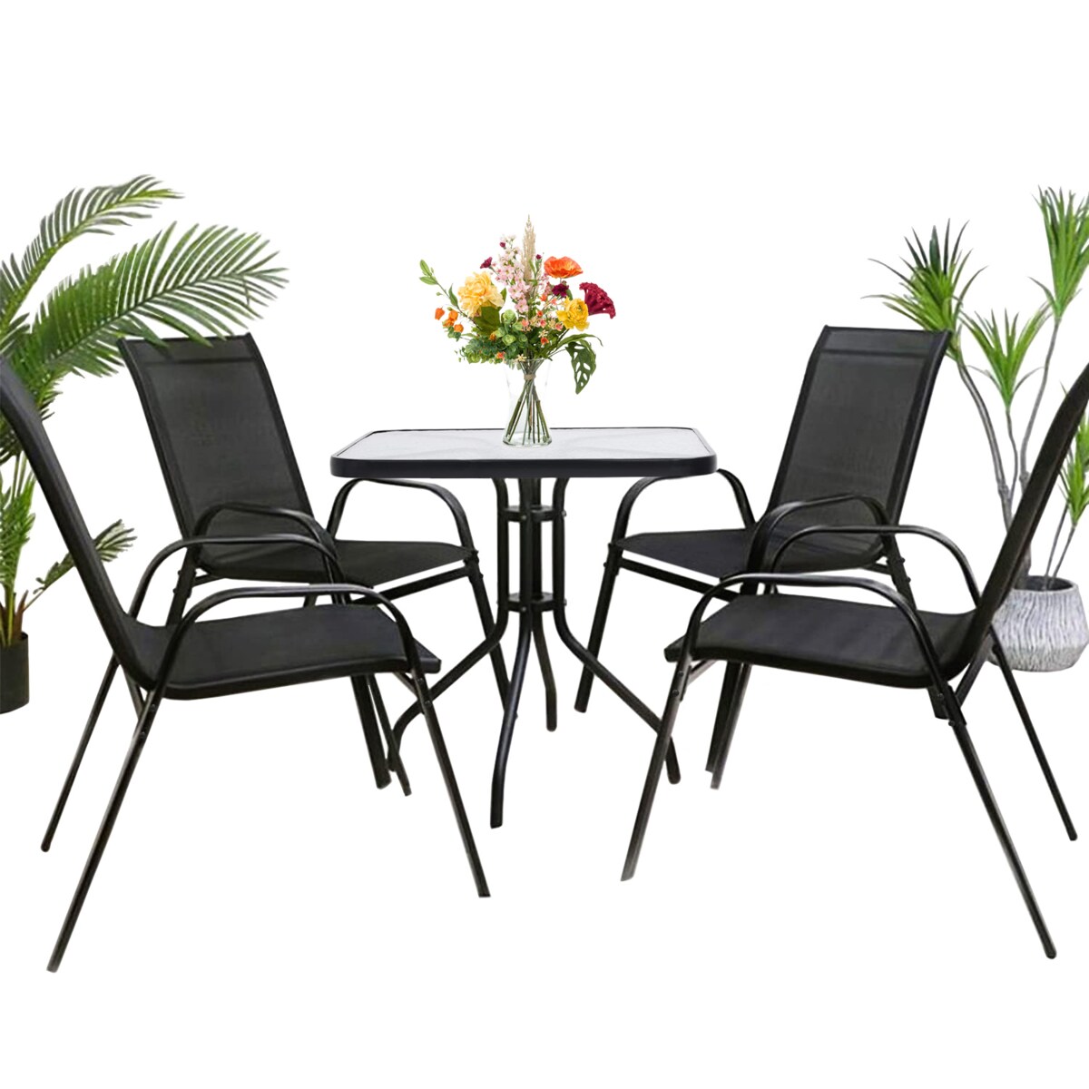 Stół Kwadrat Island 70Cm + 4X Krzesło Sofia Czarne