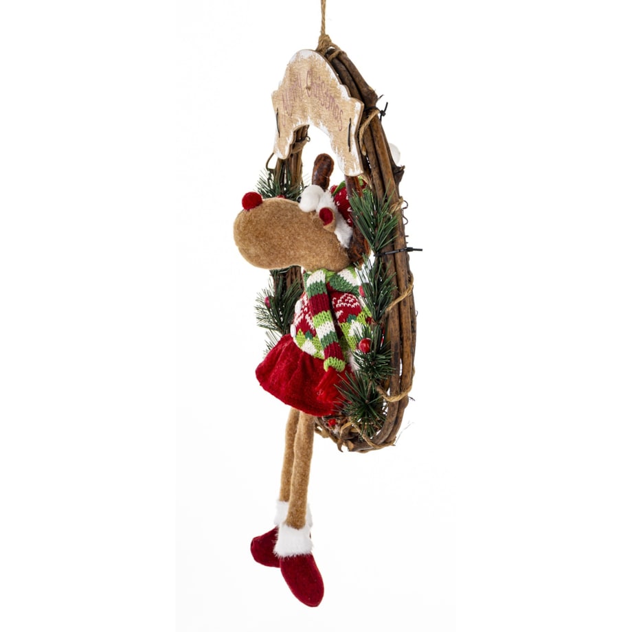 Dekoracja - figurka renifer w kole w czerwonym ubranku 47x33x10 cm