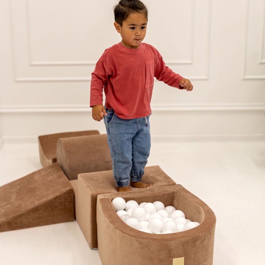 Piankowy Plac Zabaw z Basenem 250x45cm/200 Piłek dla Dziecka, Velvet, Velvet, Beżowy: Białe/Beżowe