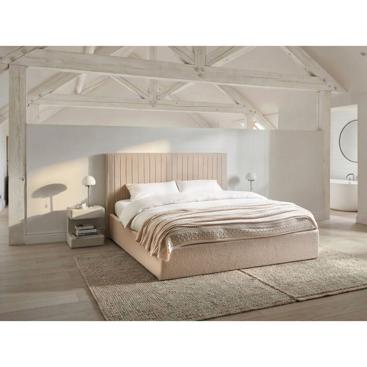 Łóżko z pojemnikiem Boucle VION 180 x 200 cm Beżowy