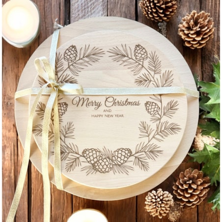 Zestaw bukowych desek kuchennych z motywem świątecznym