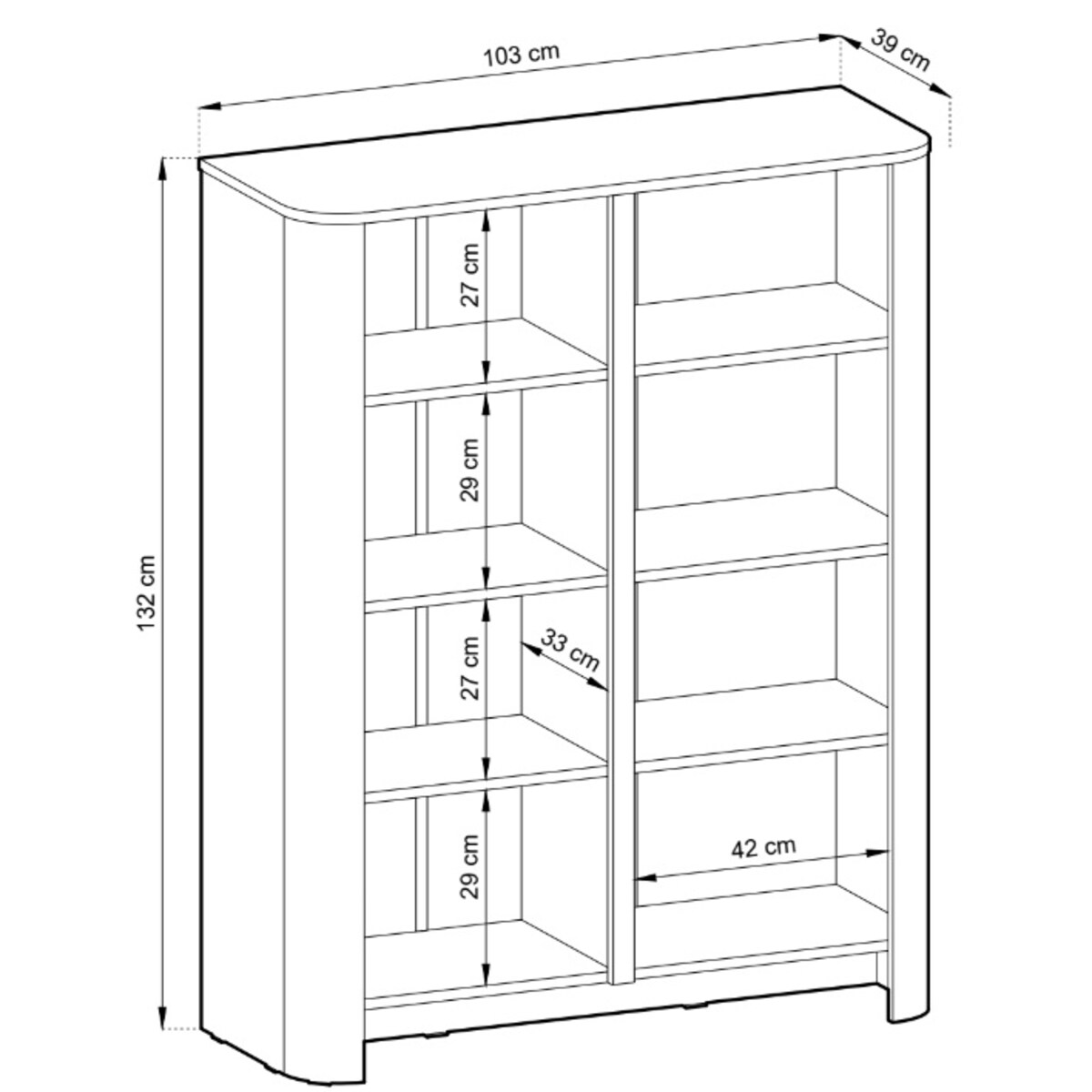 Komoda wysoka 103 BALI, czterodrzwiowa z pojemnymi półkami, Kaszmirowa