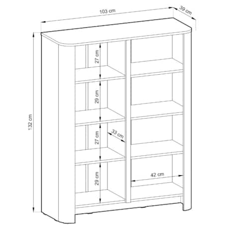Komoda wysoka 103 BALI, czterodrzwiowa z pojemnymi półkami, Kaszmirowa