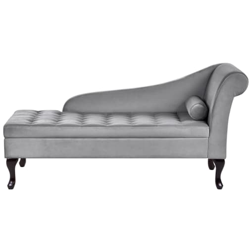 Szezlong welurowy ze schowkiem prawostronny jasnoszary PESSAC