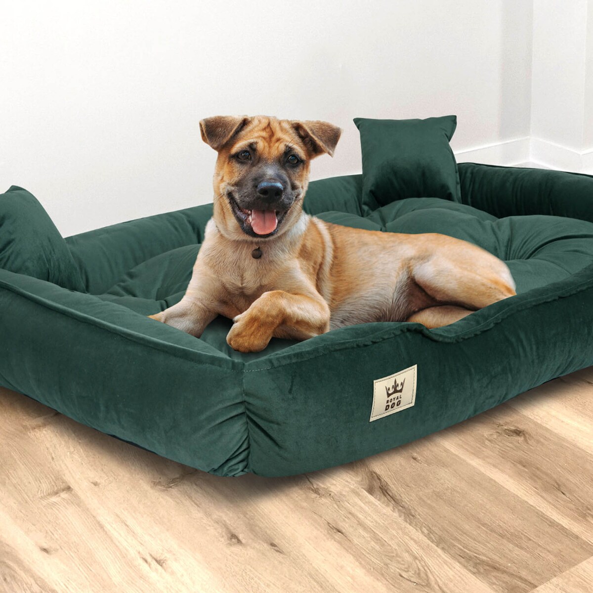 Legowisko Dla Psa Welurowe 115X95 Cm Prestiżowe Ciemnozielone