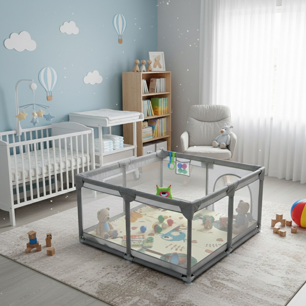 Kojec dla dziecka 126x126 cm suchy basen mata dwustronna + piłki + torba