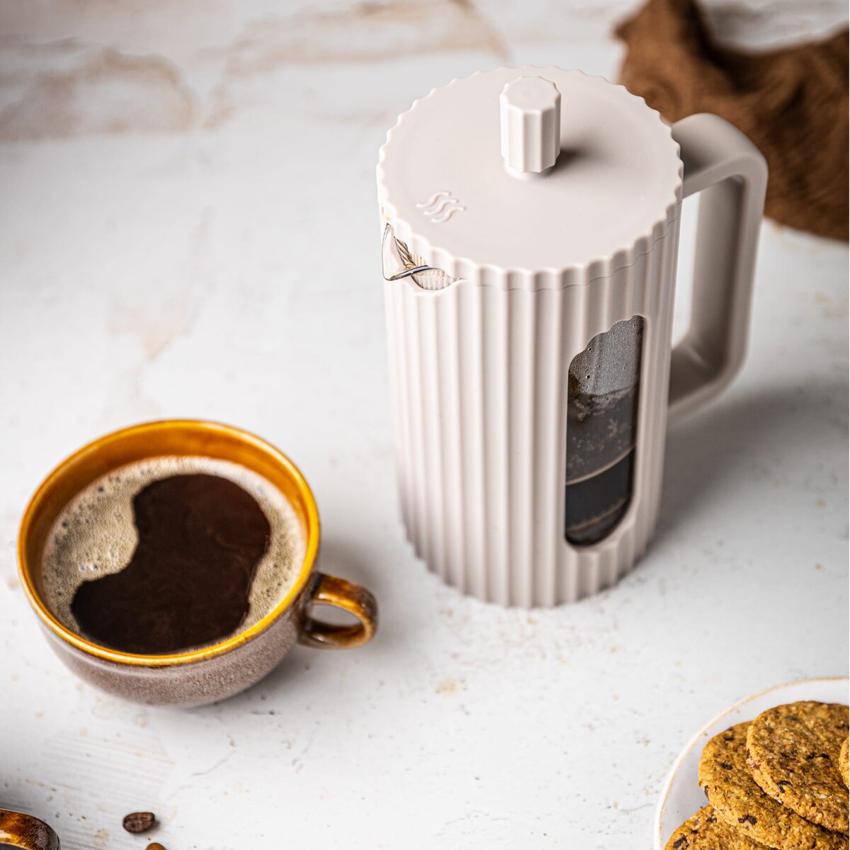 Zaparzacz do herbaty kawy szklany French Press 1000 ml beżowy KLAUSBERG