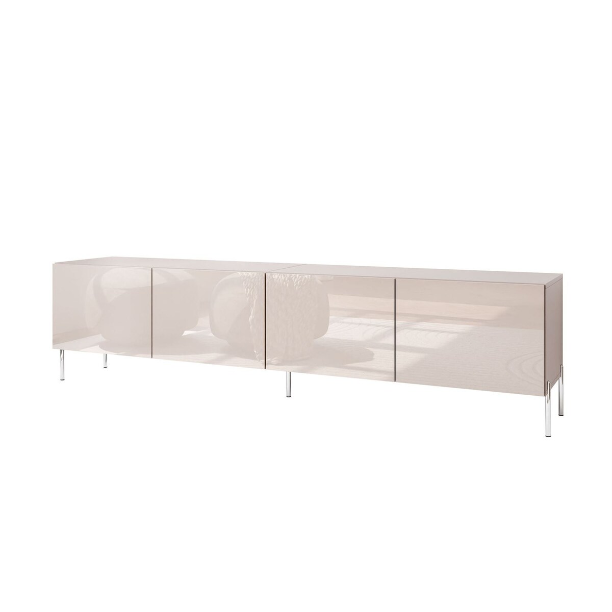 Szafka RTV COLGANTE 200 kaszmir wysoki połysk, oświetlenie LED, nóżki proste srebrne