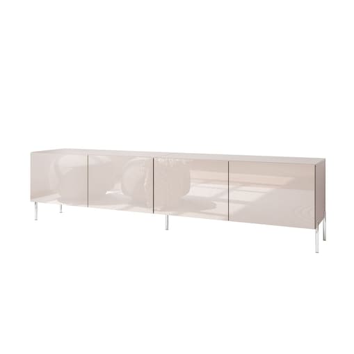 Szafka RTV COLGANTE 200 kaszmir wysoki połysk, oświetlenie LED, nóżki proste srebrne