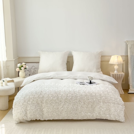 komplet pościeli "bella rosa" z aplikacją 3d róże mikrofibra 200x220 | biały