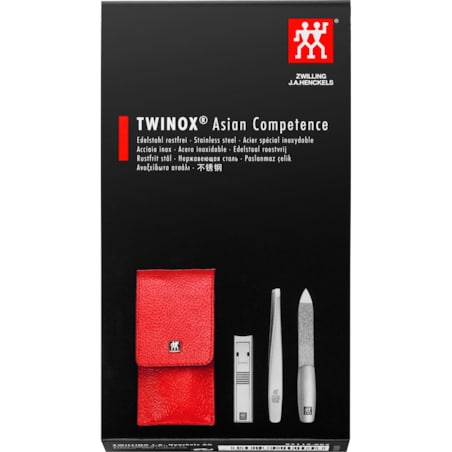 Zestaw do manicure Zwilling Twinox – skórzane etui, 3 elementy - Czerwony