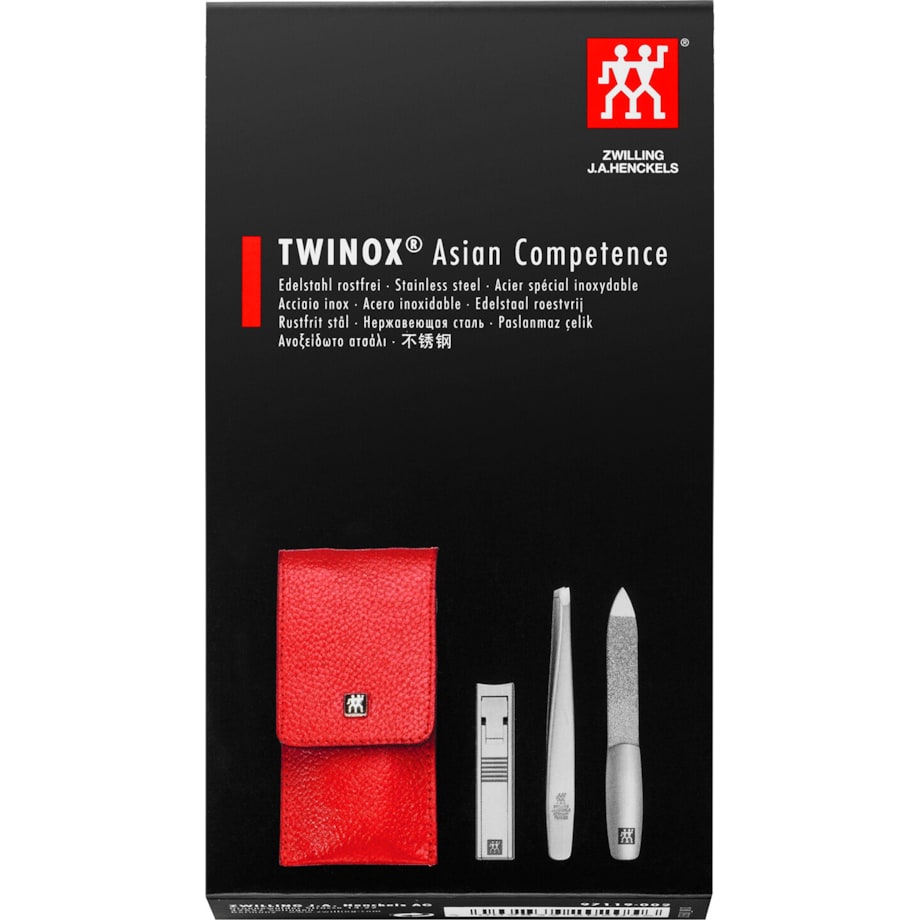 Zestaw do manicure Zwilling Twinox – skórzane etui, 3 elementy - Czerwony