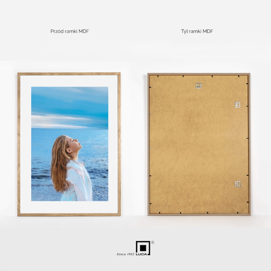 Ramka na zdjęcia 50x70 cm brązowa wisząca poziom pion rama MDF z plexi klasyczna ramka